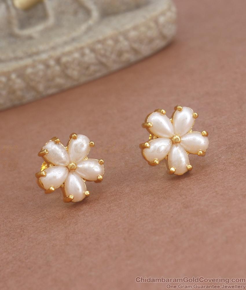 Floral White Pearl Earrings Gold Plated Jadau Studs Collections ER3788