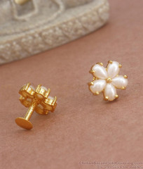 Floral White Pearl Earrings Gold Plated Jadau Studs Collections ER3788 Floral White Pearl Earrings Gold Plated Jadau Studs Collections ER3788
