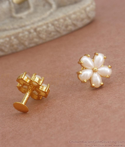 S L GOLD 1 Gram Micro Plated Flower Design Earring E1