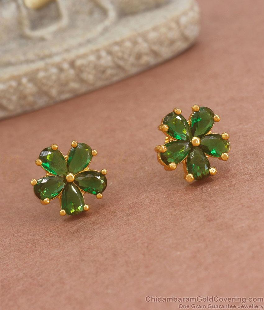 Stunning Emerald Gold Studs Flower Designs ER3789