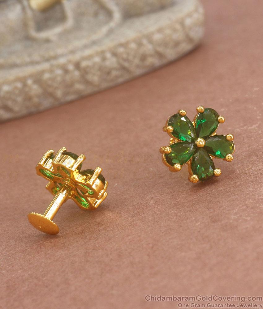 Stunning Emerald Gold Studs Flower Designs ER3789