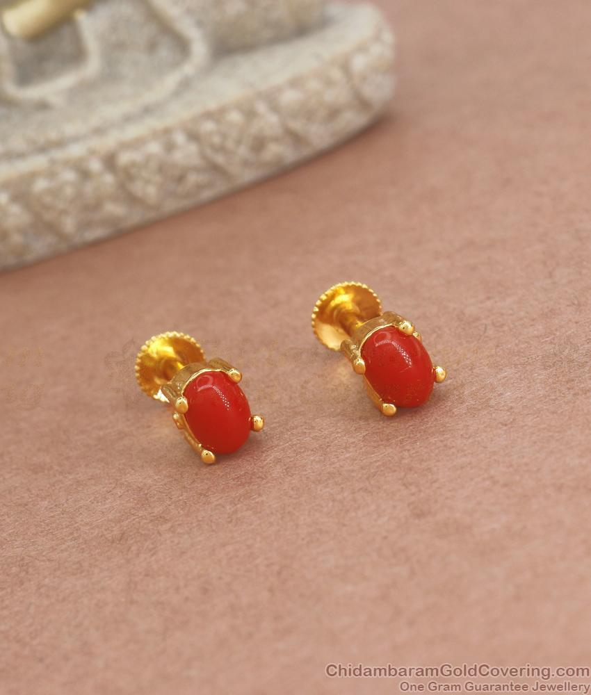 Single Red Coral Stone Gold Studs Shop Now Online ER3790