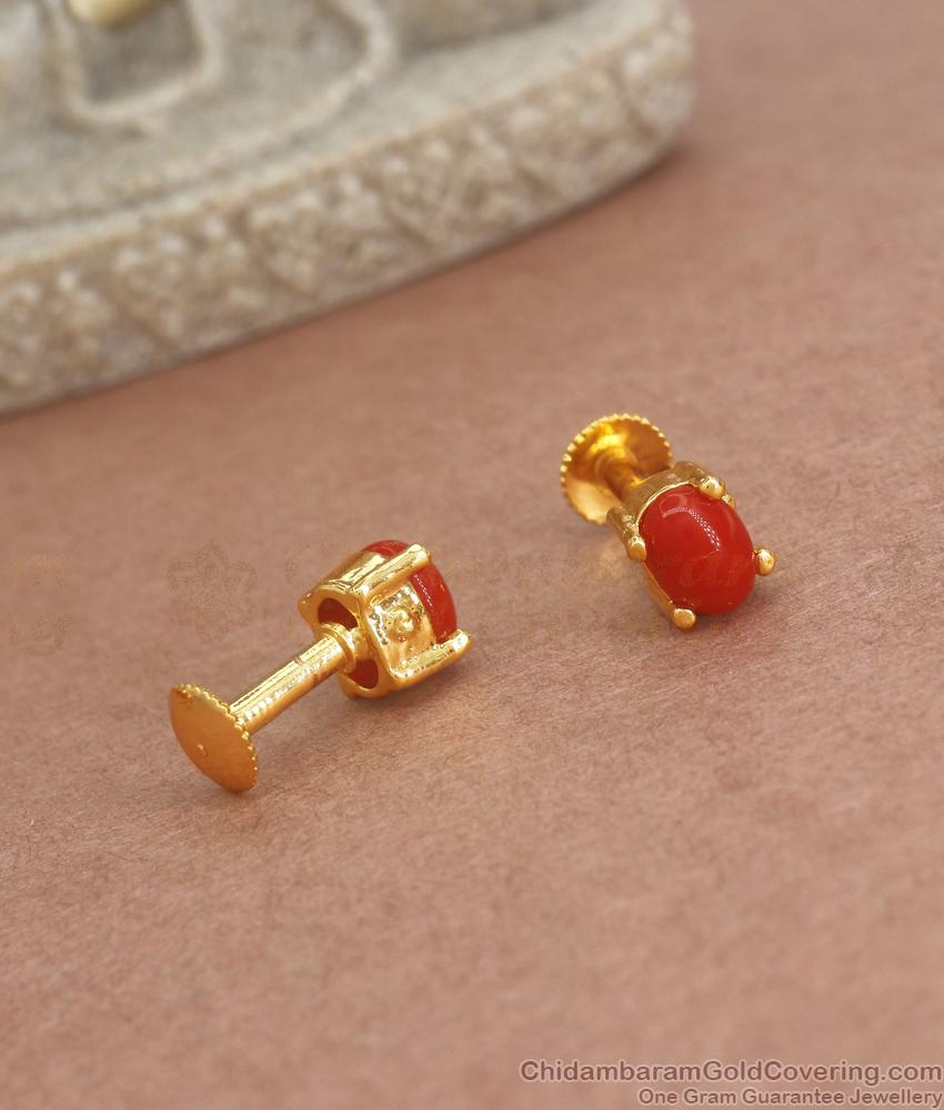 Single Red Coral Stone Gold Studs Shop Now Online ER3790