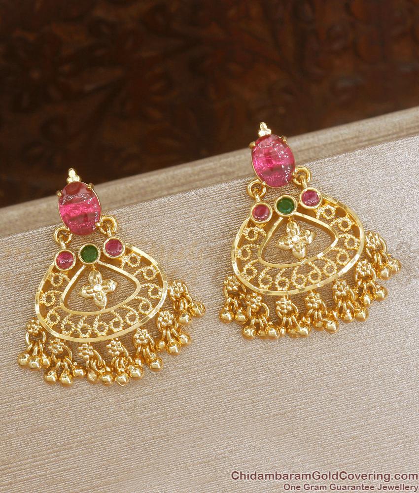 One Gram Gold Multi Stone Earrings Bridal Danglers Shop Online ER3793
