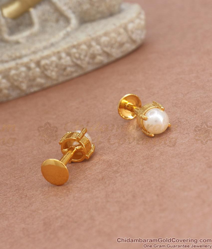 One Gram Gold Earring Pearl White Studs Collections ER3795