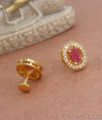 Medium Size Gold Plated Oval Stud Earrings Ruby White Stone Designs ER3799