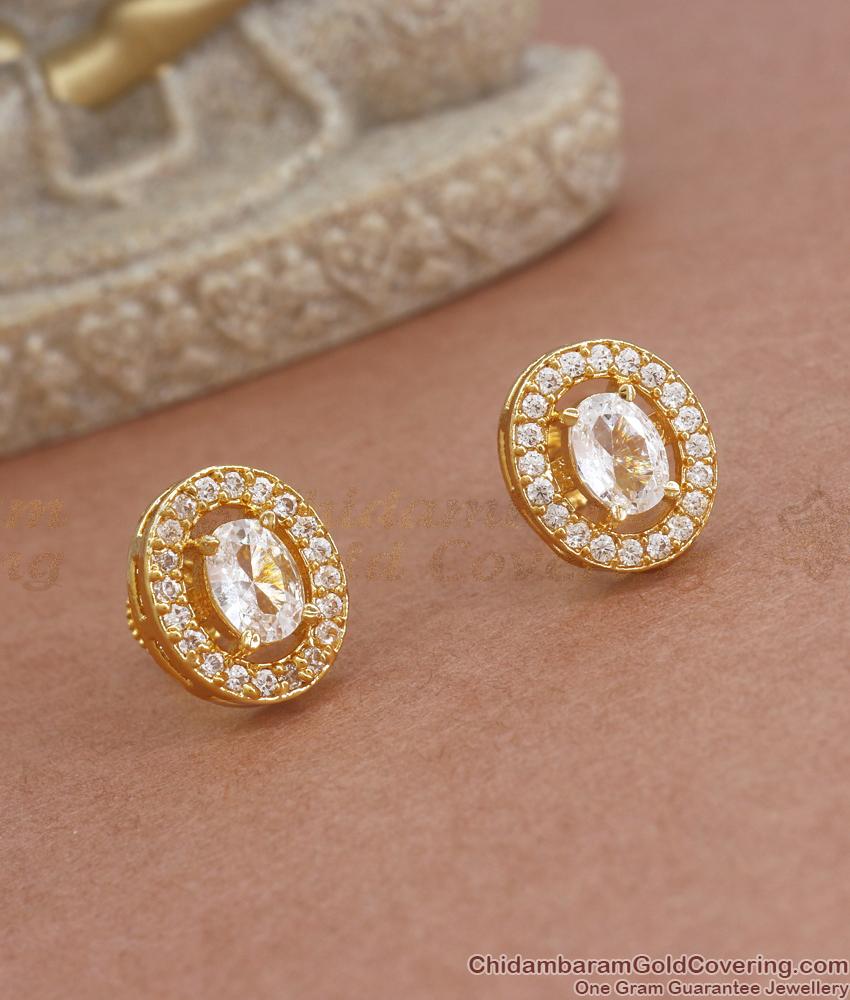White colour Indian Jewellery American Diamond Brass Base Earrings Top –  ethnichype