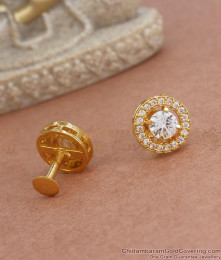Stylish White Stone Round Gold Plated Studs Shop Online ER3803