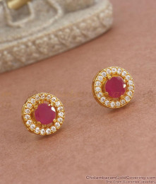 Round Ruby Stone 1 Gram Gold Stud Earrings Shop Online ER3804 Round Ruby Stone 1 Gram Gold Stud Earrings Shop Online ER3804