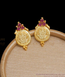 1 Gram Gold Lakshmi Coin Studs With Ruby Stones ER3805 1 Gram Gold Lakshmi Coin Studs With Ruby Stones ER3805