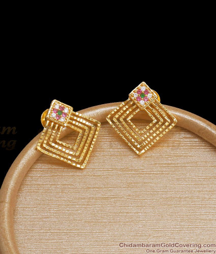 Unique Multistone Gold Plated Stud Earrings Designer Jewelry