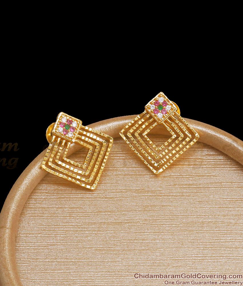 Unique Multistone Gold Plated Stud Earrings Designer Jewelry Collections ER3808