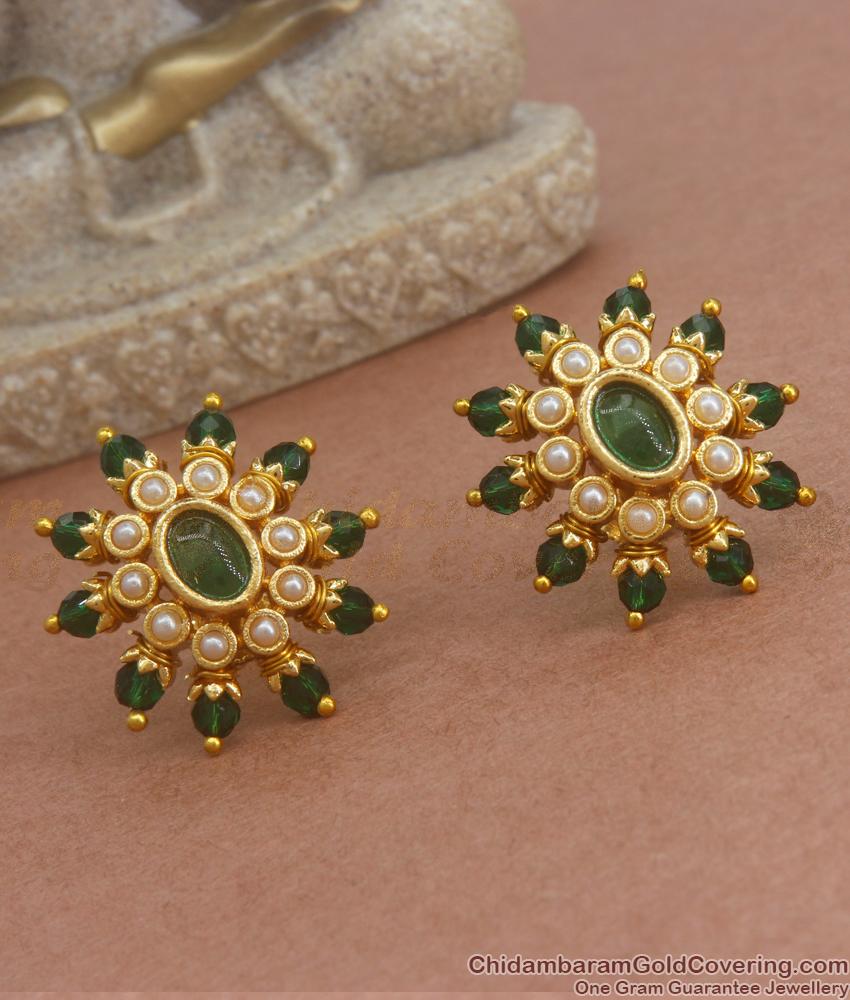 Vintage Earring Collections Emerald Stone Bid Studs for Party Use ER3811