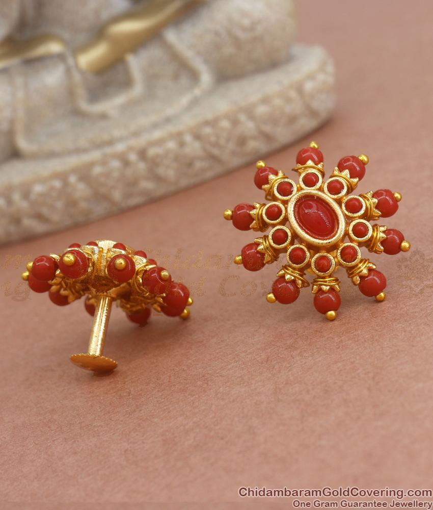 Traditional Rajasthani Gold Studs Earrings Coral Stone Designs ER3812