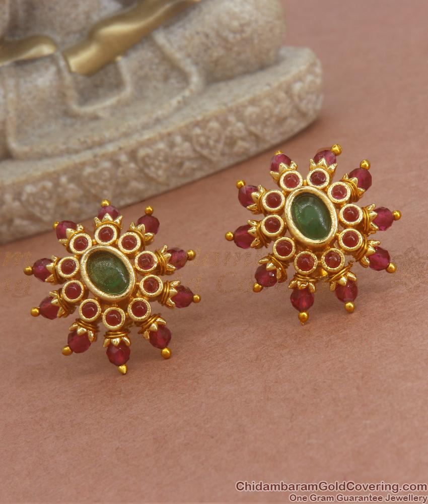 Vintage Look Multi Stone Pattern Gold Plated Big Studs Shop Online ER3813