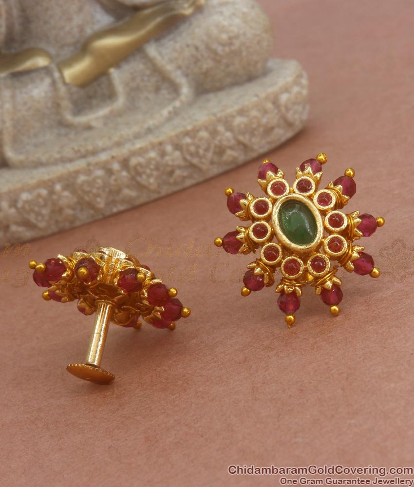 Vintage Look Multi Stone Pattern Gold Plated Big Studs Shop Online ER3813