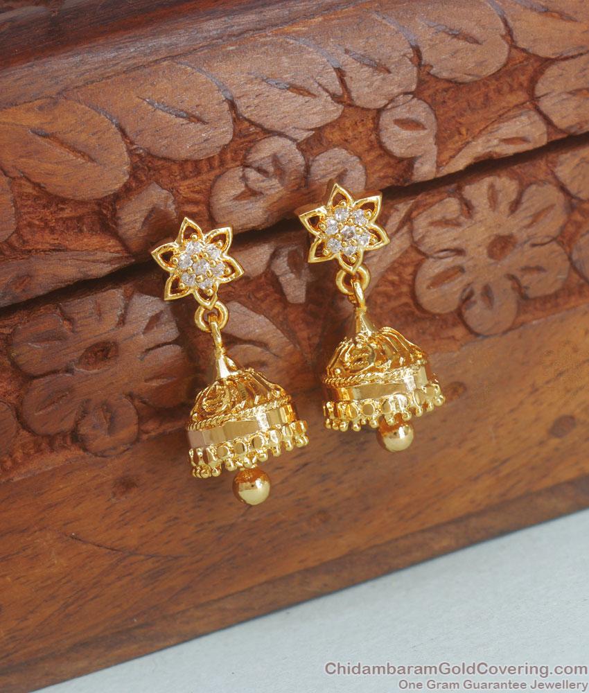 Latest White Stone Gold Plated Jhumkas Earring Shop Online ER3846