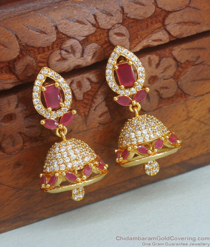 Buy Blue & White American Diamond Studded Jhumkas Earrings online from  Karat Cart