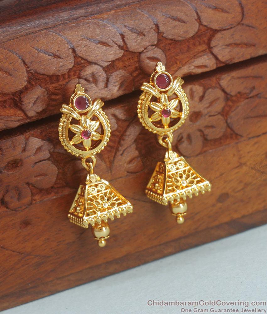 Handmade 1 Gram Gold Jhumkas Collections Ruby Stone Earrings ER3853