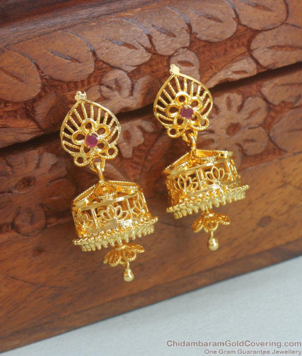 diamond replica pink -red stone earring with gold balls