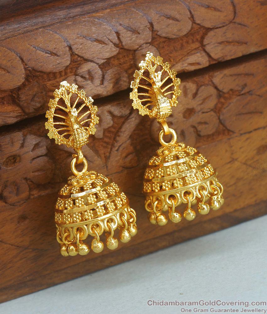 Beautiful Peacock Design 2 Gram Gold Jhumki Earrings Shop Online ER3859