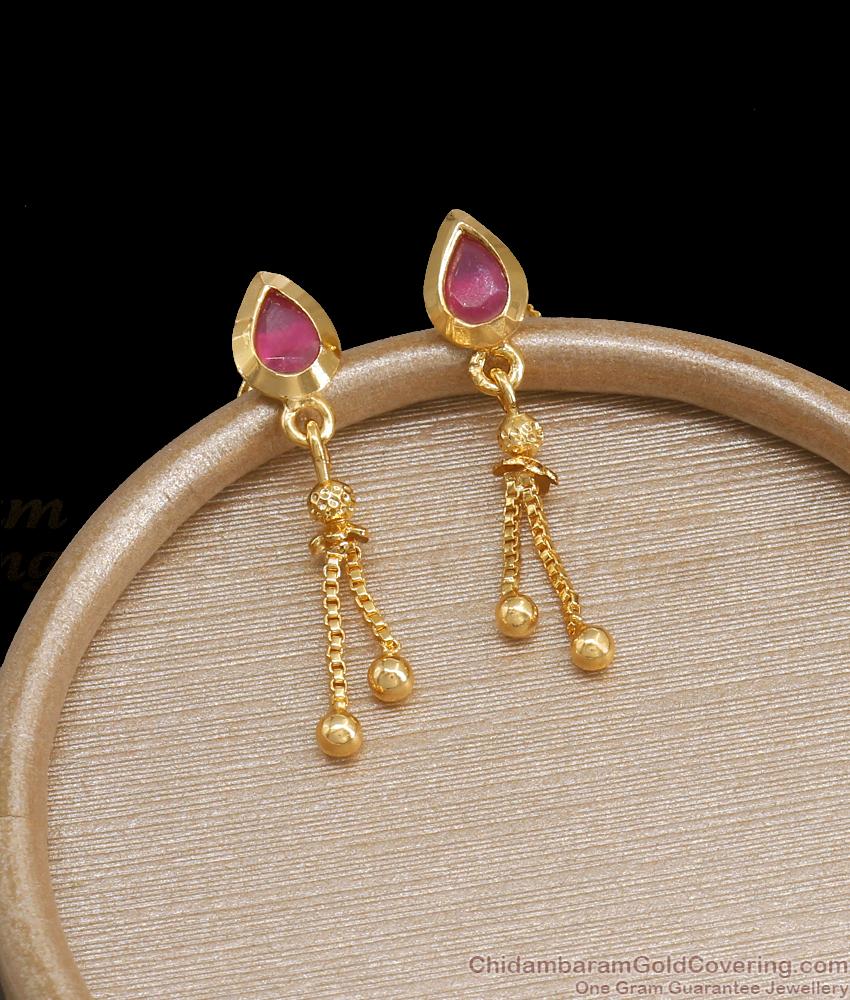 Single Ruby Kemp Stone Gold Plated Earrings Dangler Designs ER3864