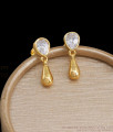 Pure Gold Tone Earring White Stone Studs Droplet Designs ER3868