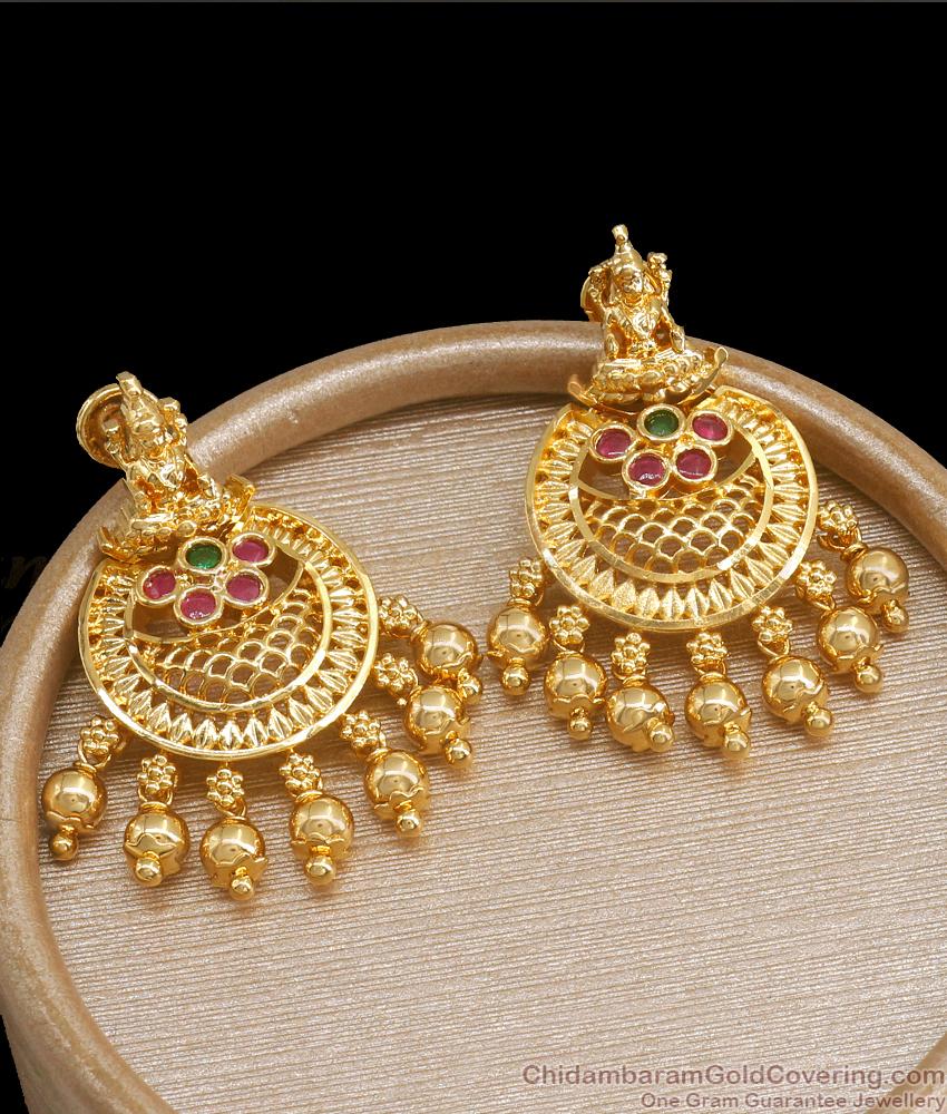 Lakshmi Pattern Gold Plated Earring Ruby Green Stone Collections ER3874