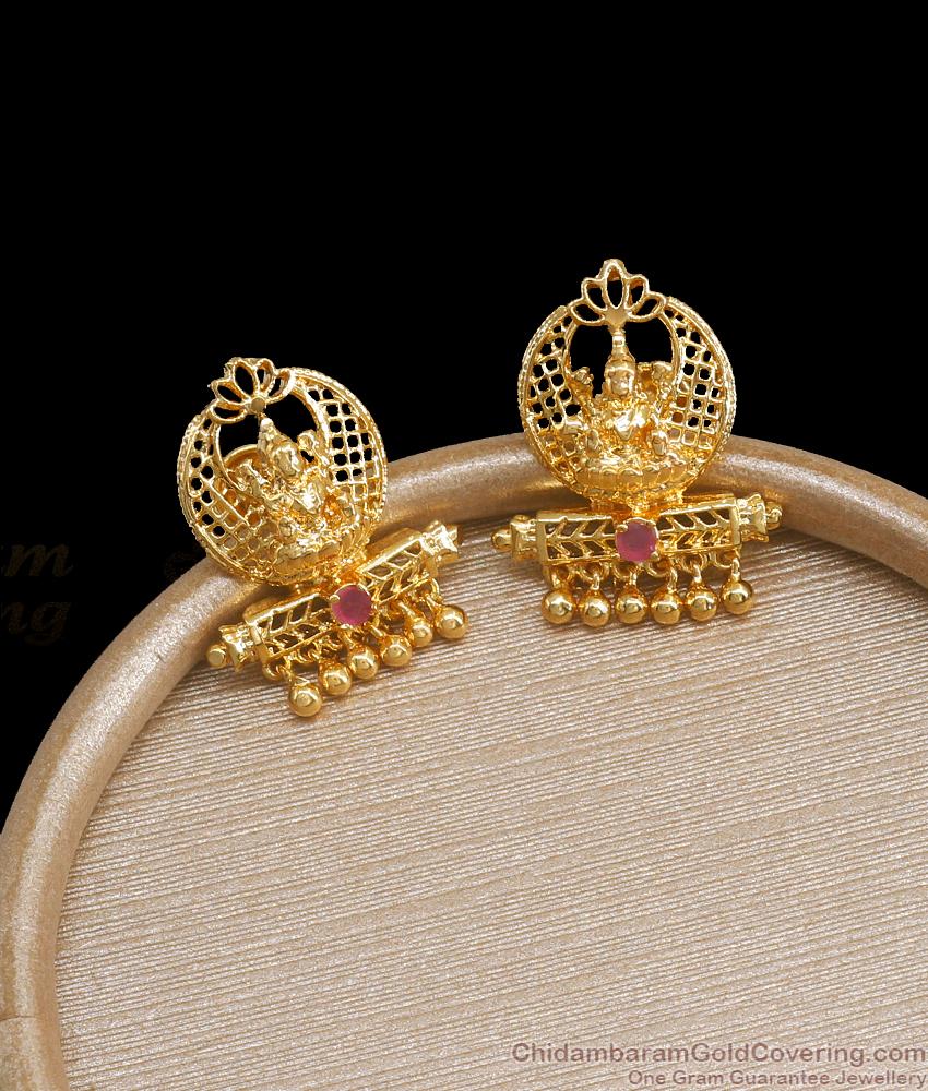 Traditional Small Gold Studs Earrings Lakshmi Design ER3876