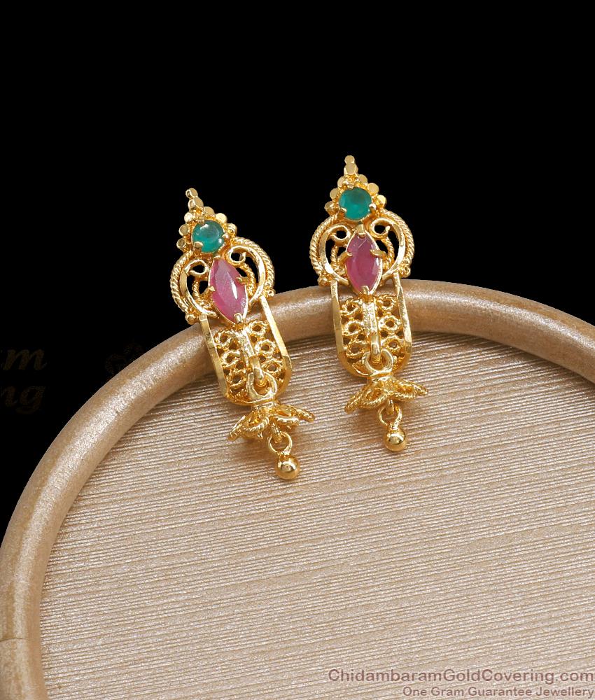 Calcutta Pattern Gold Jhumki Earrings Stone Pattern ER3877