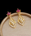 Arabic Pattern Gold Earrings Ruby Stone Danglers Office Wear ER3882