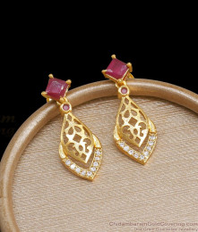 Arabic Pattern Gold Earrings Ruby Stone Danglers Office Wear ER3882