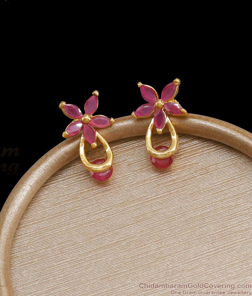 Stunning Gold Plated Earring Floral Ruby Stone Stud ER3884
