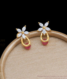 Real Gold Plated Earring Floral White Stone Stud ER3885