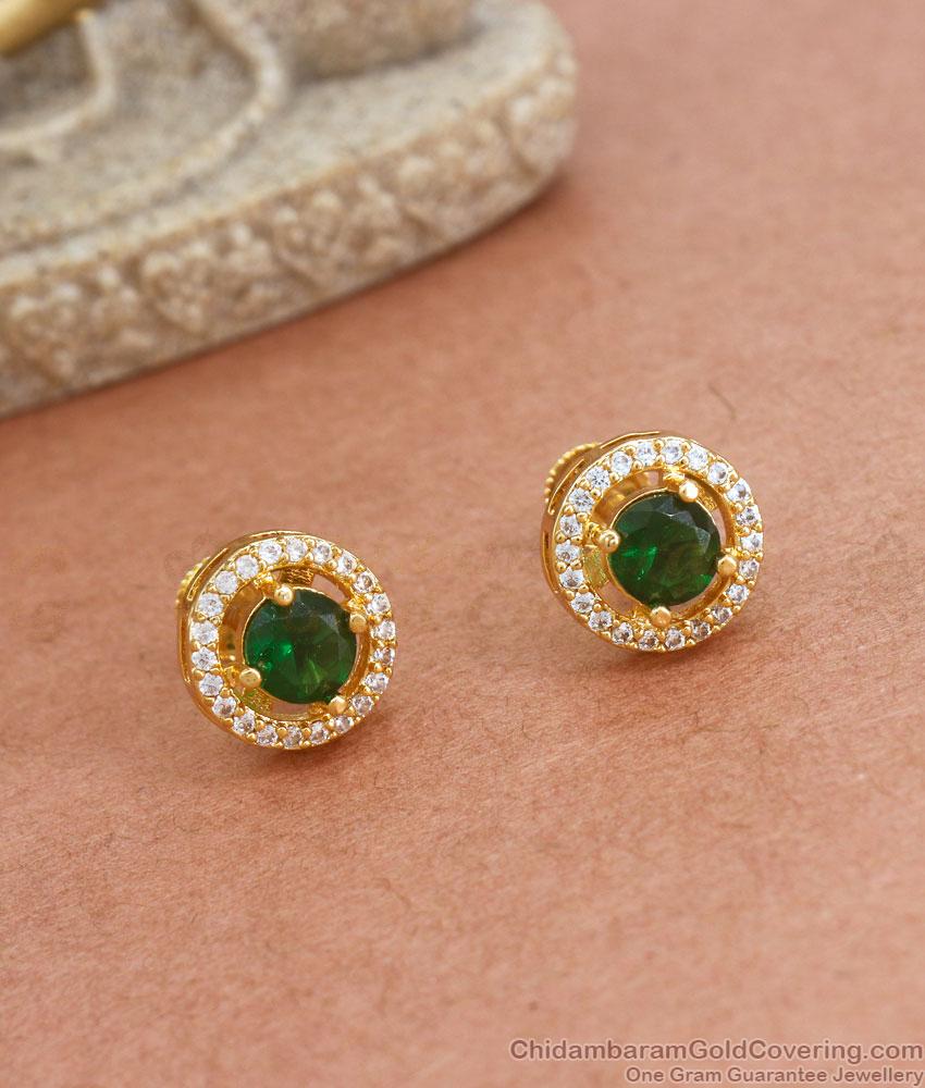 Glittering Gold Stud Earring Big Emerald Stone Collections ER3887