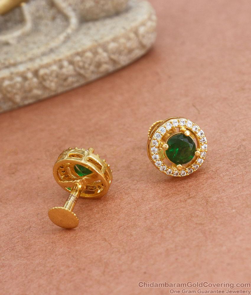 Glittering Gold Stud Earring Big Emerald Stone Collections ER3887