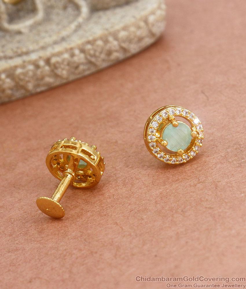 Aqua Green Stone Gold Earrrings Stud Collections Shop Online ER3888