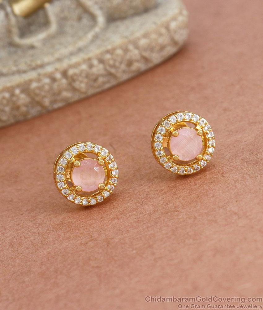 Baby Pink Stone Gold Plated Earrings Stud Pattern Shop Online ER3889