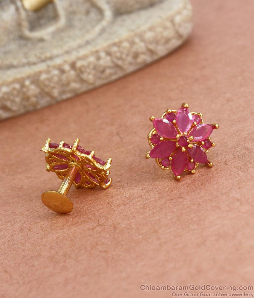 Cubic Zircon Full Ruby Stone Gold Plated Stud Earrings Shop Online ER3890