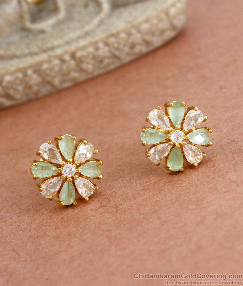 Latest Floral Design Gold Imitation Earring Aqua Green Stone Studs ER3895 Latest Floral Design Gold Imitation Earring Aqua Green Stone Studs ER3895