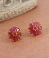 Party Wear Ruby Stone Studs Gold Plated Earrings Flower Designs ER3896