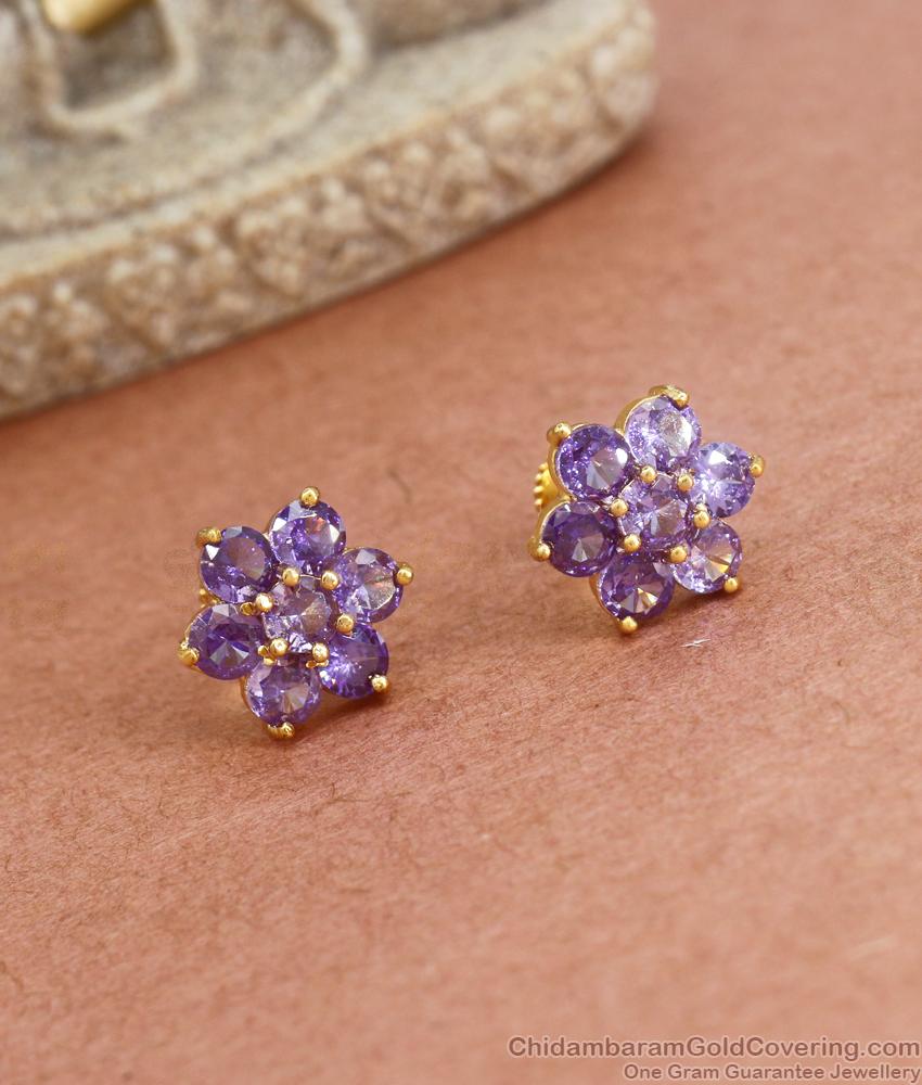 Real Amethyst Stone Gold Studs Earrings ER3898