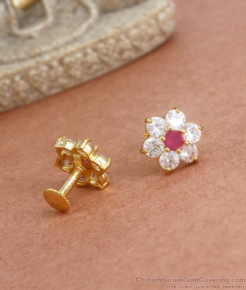 1 Gram Gold Earrings White Ruby Stone Collections ER3899