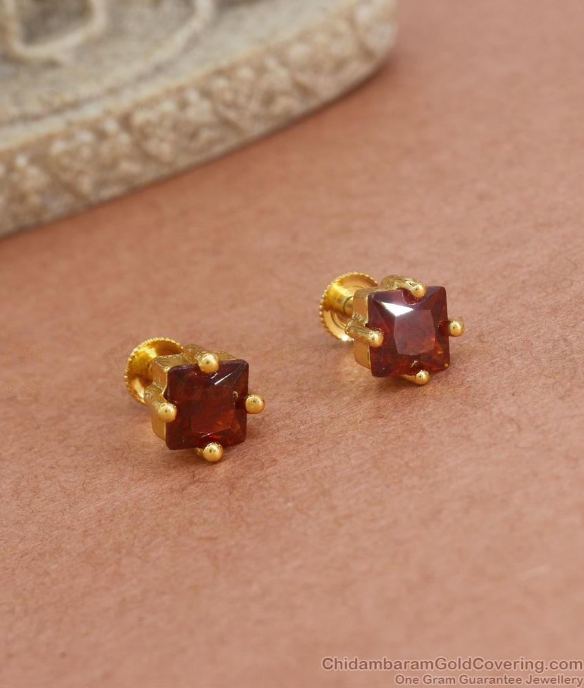 Glowing Ruby Stone Small Studs Design Gold Designer Earrings ER3908