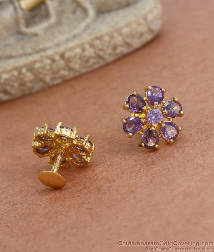 1 Gram Gold Earring Floral Amethyst Stone Studs ER3909