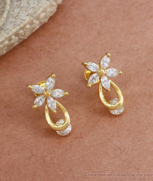 Unique Gold Plated Studs White Floral Pattern Hanging Designs ER3911