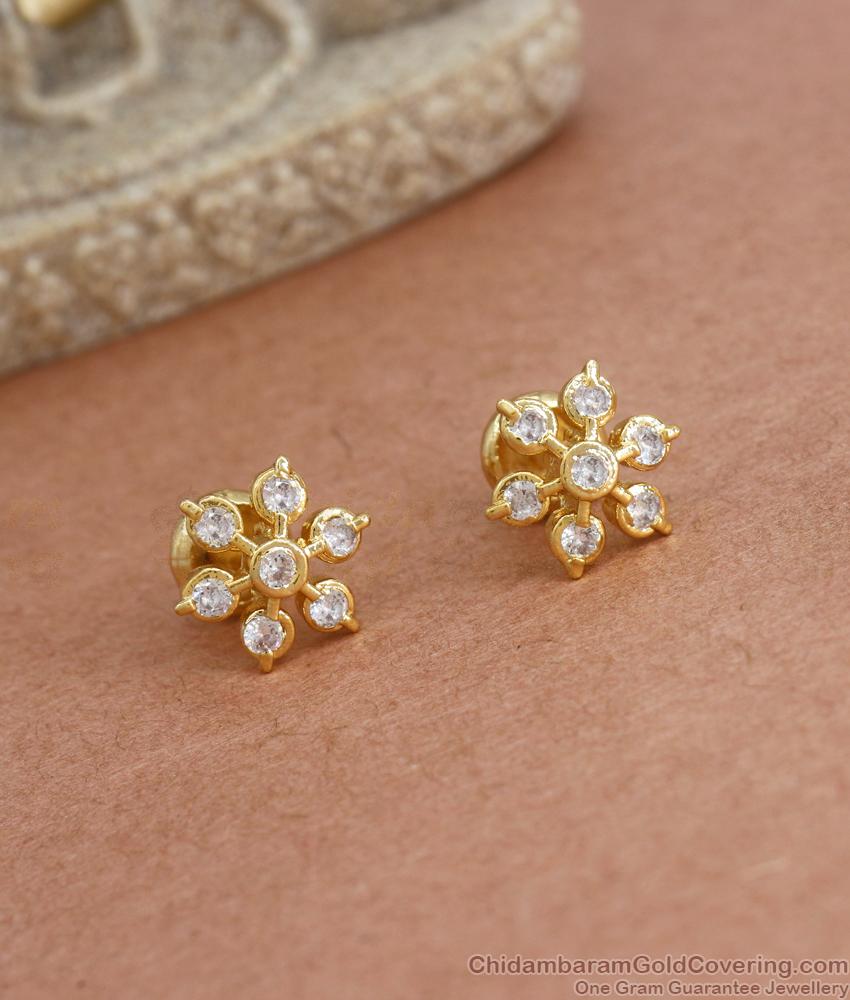 Buy One Gram Gold Stud Earring White Stone Designs ER3913 Buy One Gram Gold Stud Earring White Stone Designs ER3913