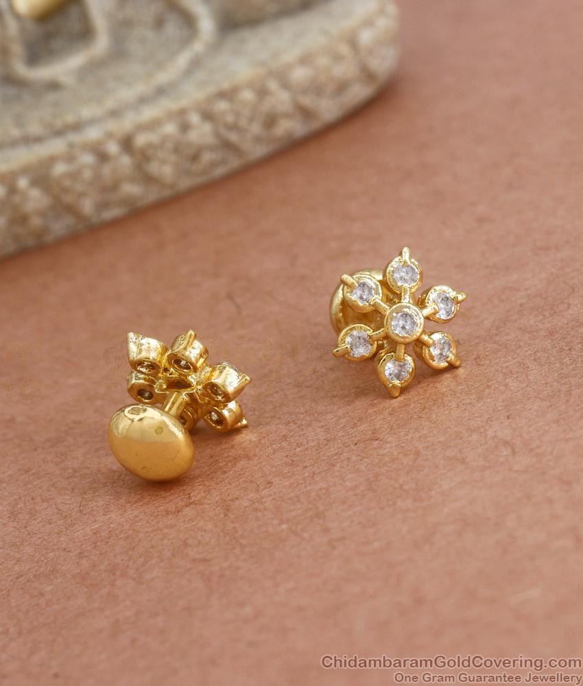 Buy One Gram Gold Stud Earring White Stone Designs ER3913