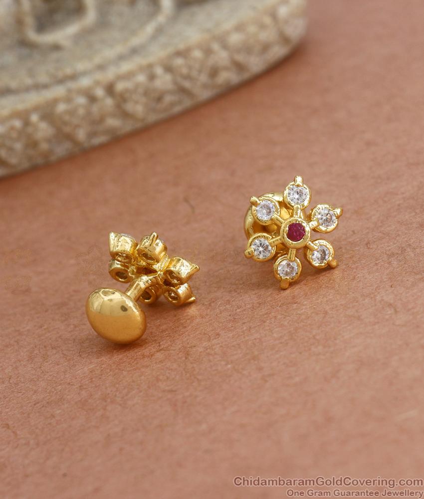 Pure Gold Tone Earrings Multi Stone Studs Designs Shop Online ER3914