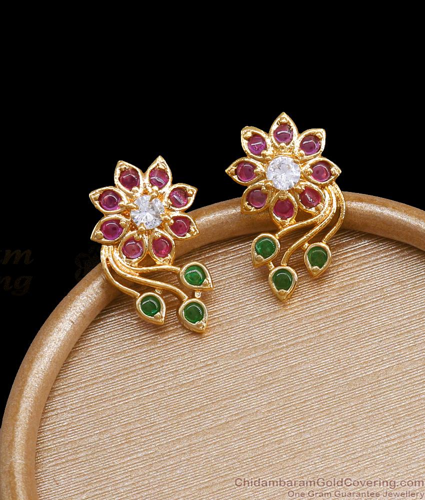 Multi Stone Floral Gold Imitation Stud Earrings Designs ER3930